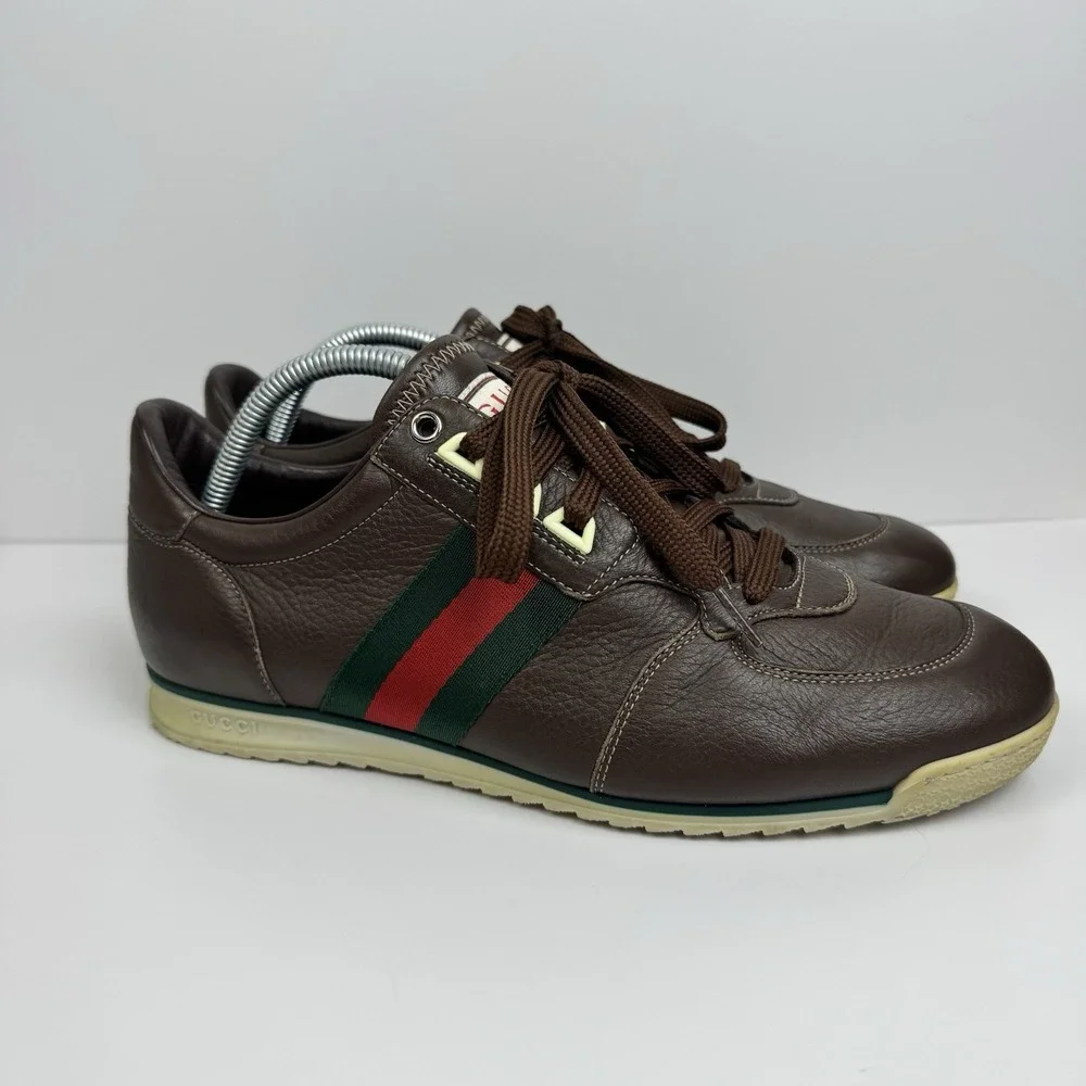 Men's GUCCI 'SL73' Brown Leather Sneakers US 8.5 GUCCI 8 G‎ Shoes Vintage